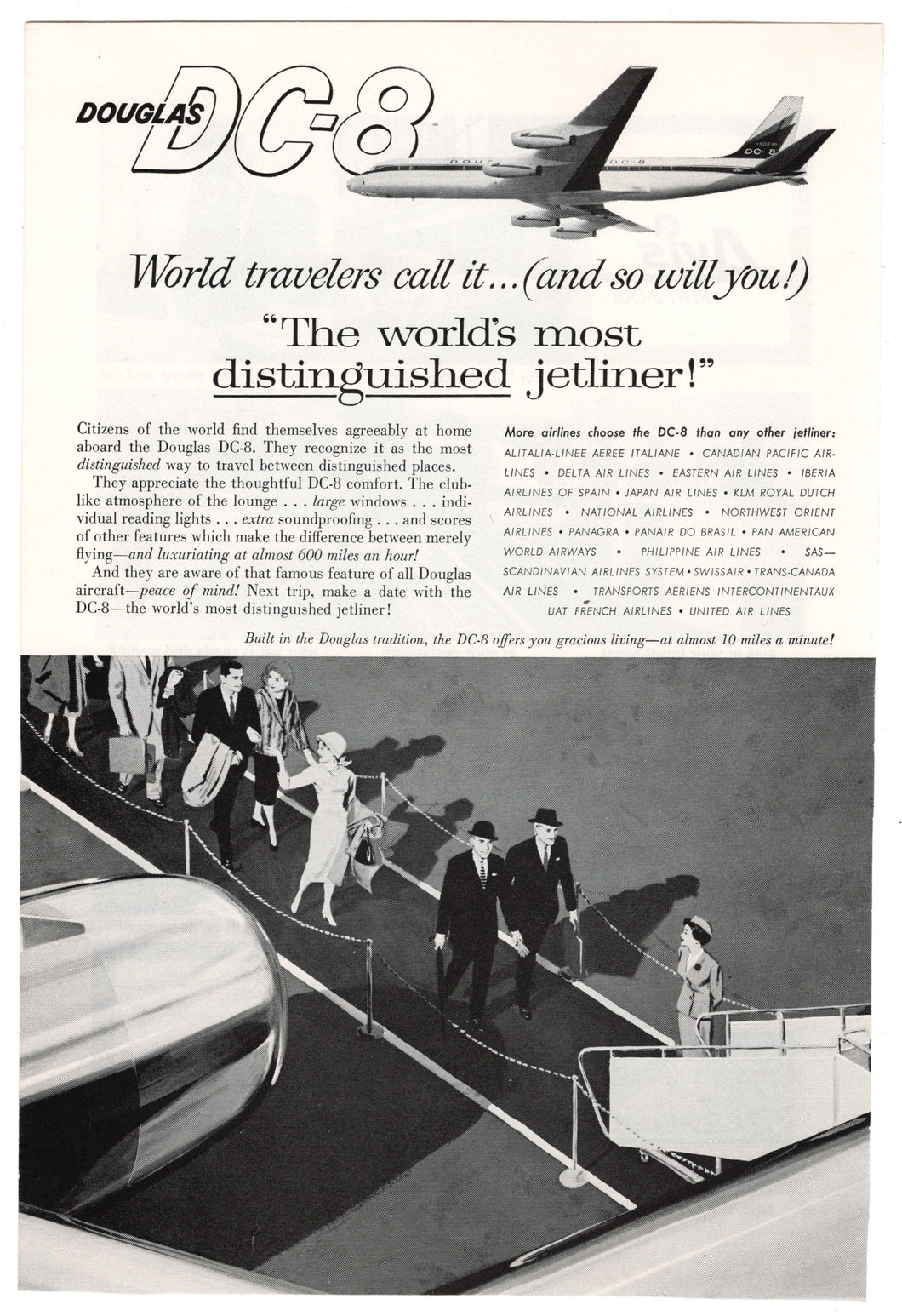 Douglas DC-8 Jet Vintage Ad - (The World's Most Distinguished Jetliner!) # 168 - 1960's