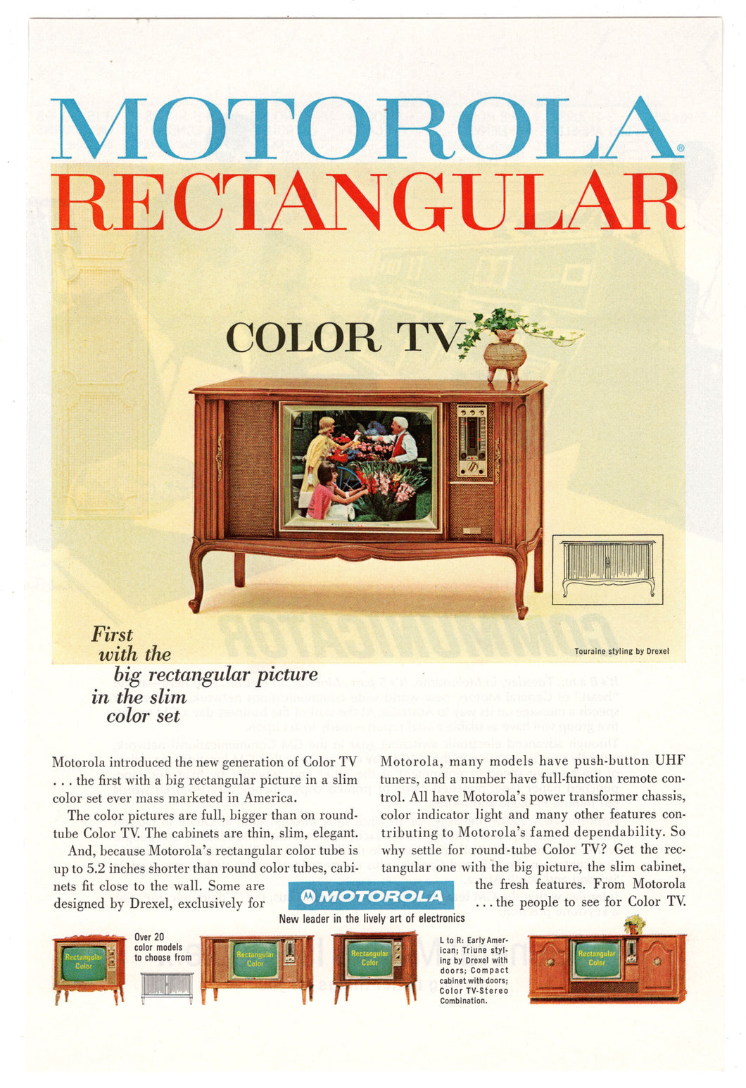 Motorola Rectangular Color Television Vintage Ad - (First with the Big Rectangular Picture) # 284 - 1960's