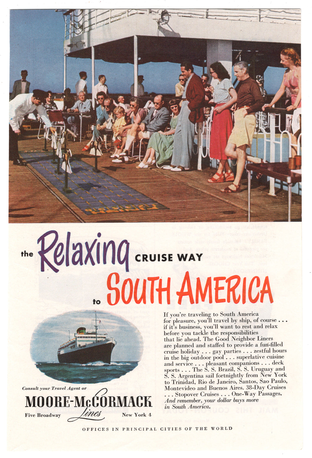Moore-McCormack Cruise Lines Vintage Ad - (Relaxing to South America) # 341 - 1960's