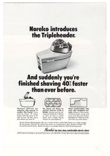 Load image into Gallery viewer, Norelco Electric Shavers Vintage Ad (Norelco Introduces the Tripleheader) # 346 - 1960&#39;s
