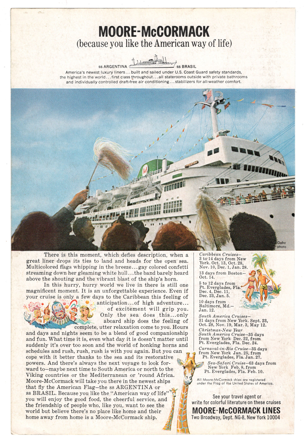 Moore-McCormack Cruise Lines Vintage Ad - (Cruising on the SS Argentina) # 469 - 1960's