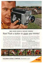 Load image into Gallery viewer, Kodak Instamatic Zoom 8 Reflex Camera - Vintage Ad (Now! Push a Button to Zoom Your Movies) - # 525 - 1960&#39;s
