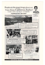 Load image into Gallery viewer, California Zephyr Vista Dome Railway Vintage Ad - (A Peak at our Fan Mail) # 533 - 1960&#39;s
