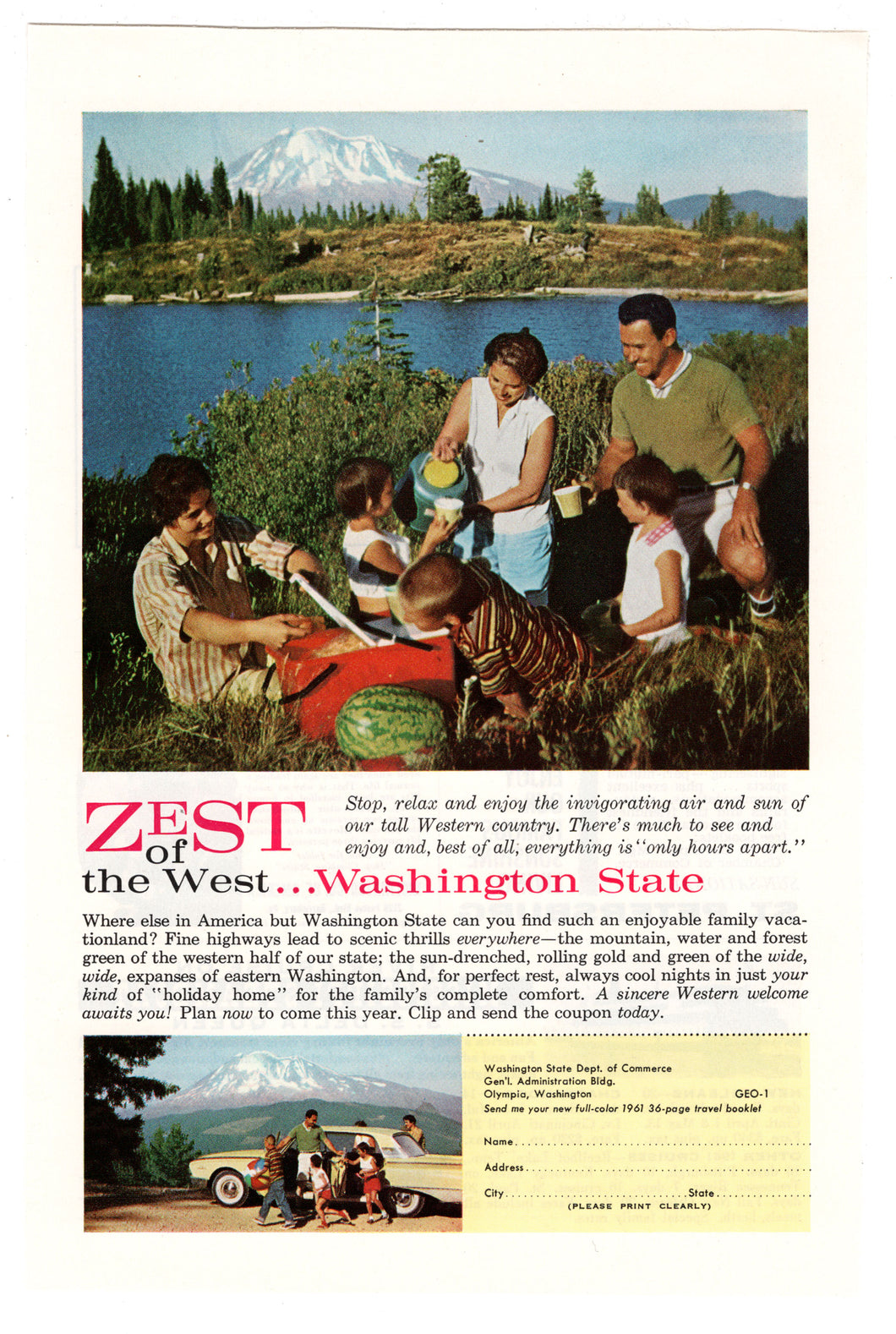 Washington State Vacation, USA Vintage Ad - (Zest of the West) # 536 - 1960's
