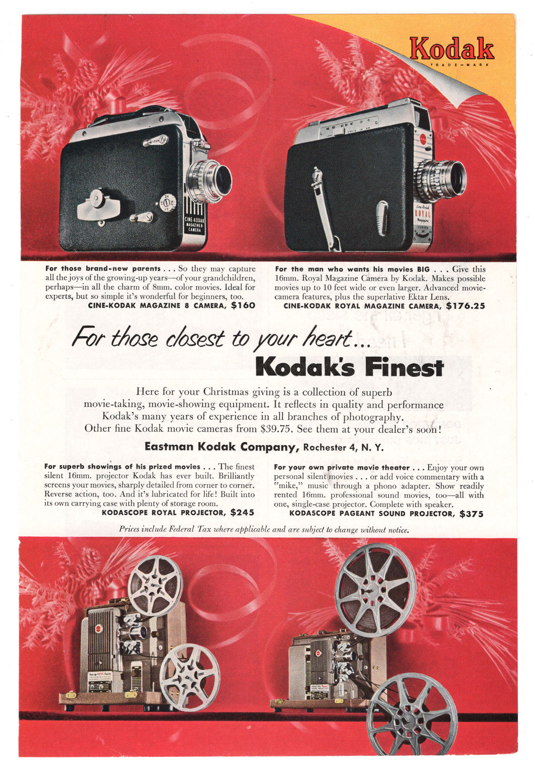 Kodak Movie Cameras & Projectors - Vintage Ad (Kodak's Finest) - # 565- 1960's