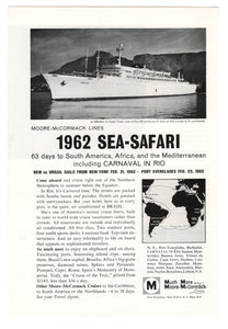 Moore-McCormack Cruise Lines Vintage Ad - (1962 Sea-Safari) # 583 - 1962