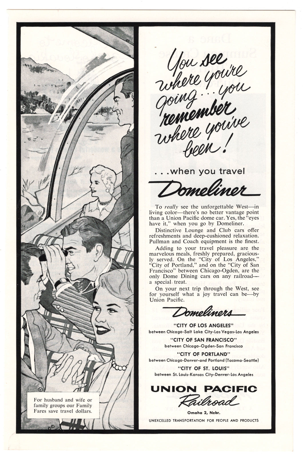 Union Pacific Railroad Vintage Ad - (Domeliners) # 589 A - 1960's