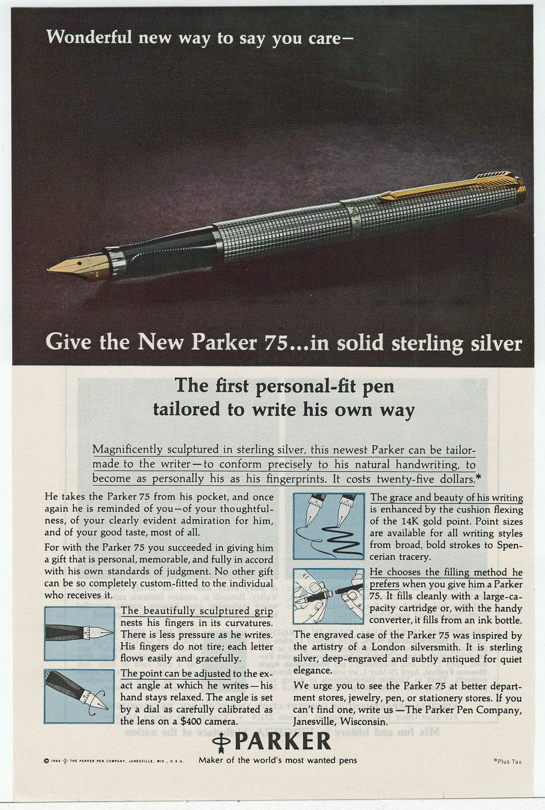 Parker Pens Vintage Ad (Parker 75 in Solid Sterling Silver) # 639 - 1960's