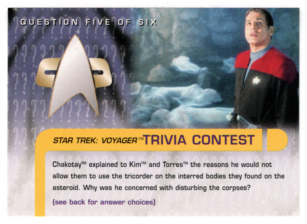 Trivia - Question # 5 (Trading Card) Star Trek Voyager - Season One - Series Two - 1995 Skybox # 62 - Mint